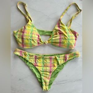 Dippin' Daisy's Yellow Green Pink Plaid Bikini Set